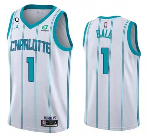 Men's Charlotte Hornets #1 LaMelo Ball White No.6 Patch Stitched Basketball Jersey